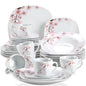 60-Piece White Ceramic Pink Floral with Dinner Soup Dessert Plate