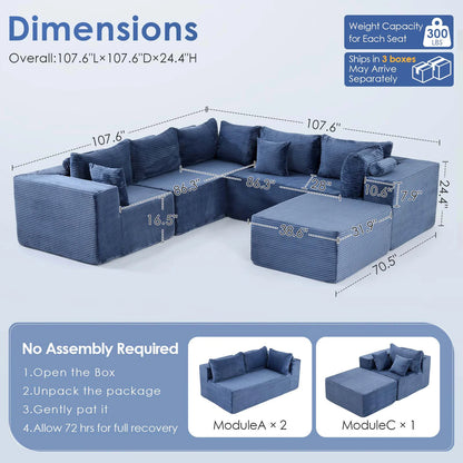 Redlife 107" Boneless Couch with Ottoman