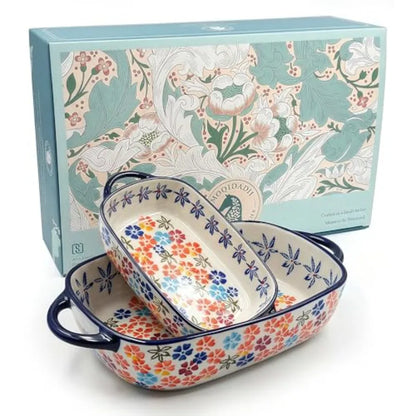 Polish Pottery Style Ceramic Baking Dish Set