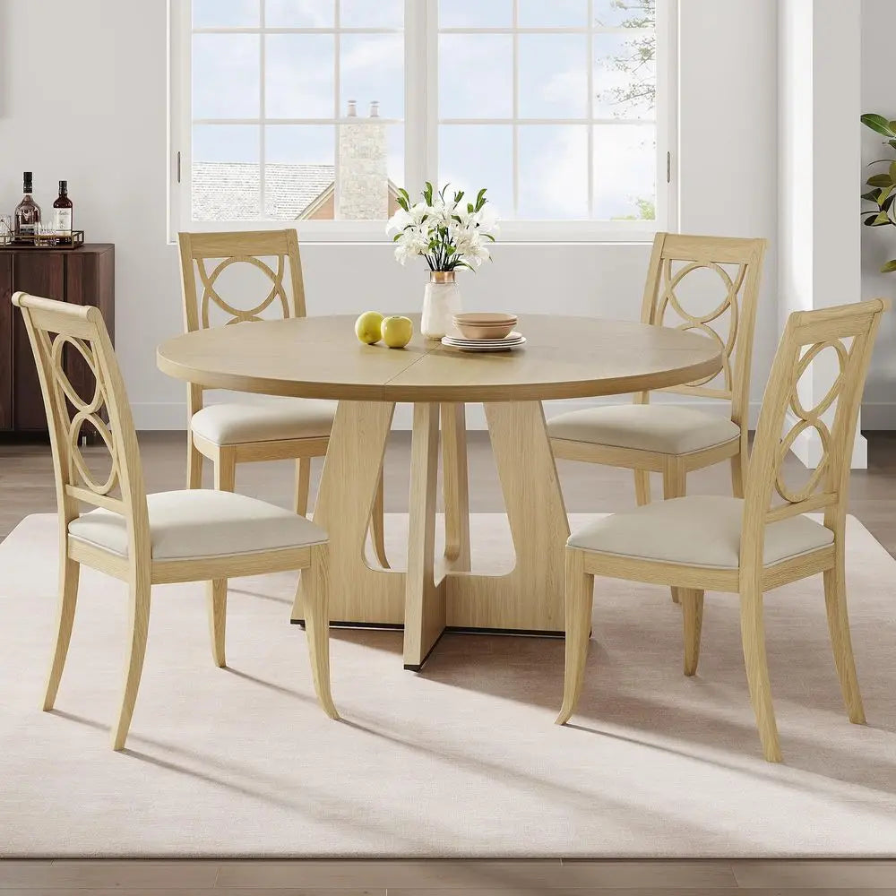 Farmhouse Kitchen Table with Wooden Top and Pedestal Base