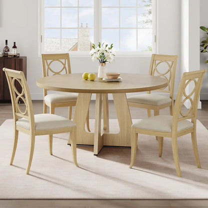 Farmhouse Kitchen Table with Wooden Top and Pedestal Base