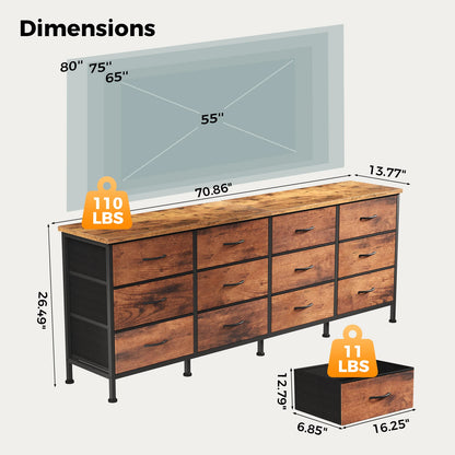 JHK 12 Fabric Cabinet Drawers Beside Nightstand Tables
