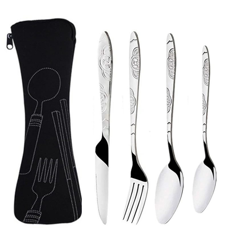 Portable Stainless Steel Family Camping Cutlery with Bag