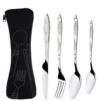 Portable Stainless Steel Family Camping Cutlery with Bag