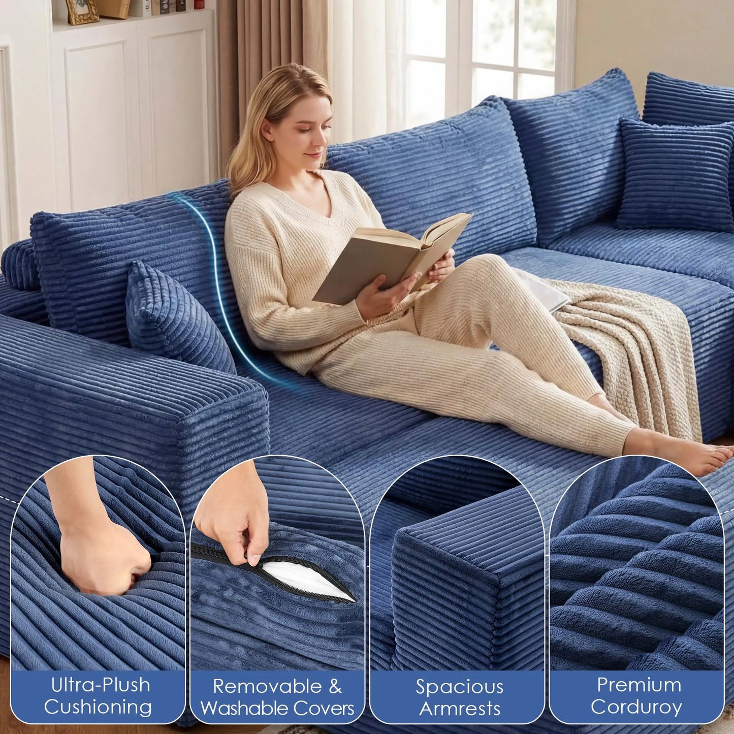 Redlife 107" Boneless Couch with Ottoman