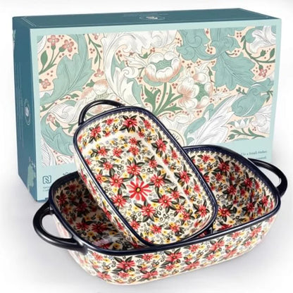 Polish Pottery Style Ceramic Baking Dish Set