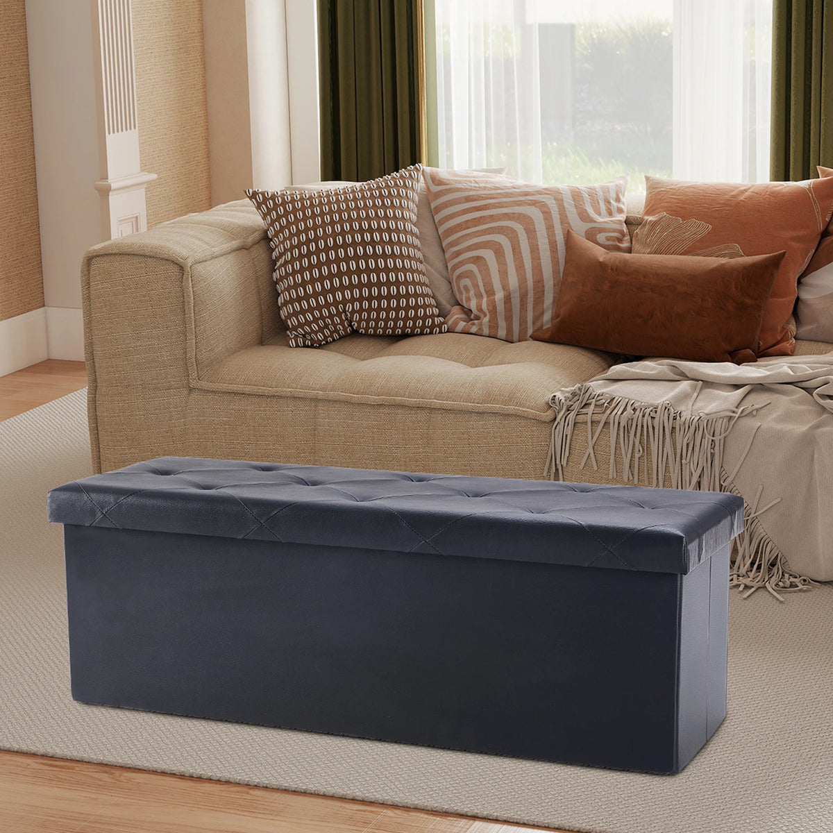 JHK 43 Inches Leather Folding Ottoman Storage Footstool Toy Box