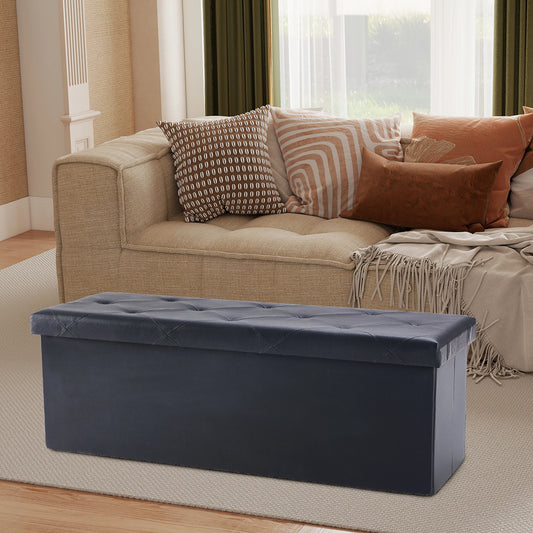 JHK 43 Inches Leather Folding Ottoman Storage Footstool Toy Box