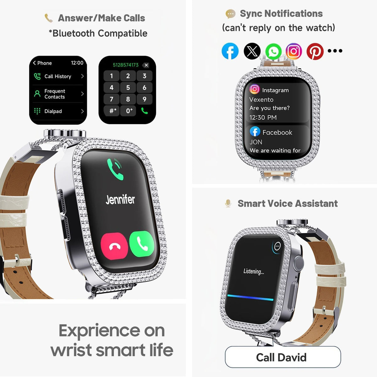 Luxury Smartwatch with Sparkling Rhinestones , Interchangeable