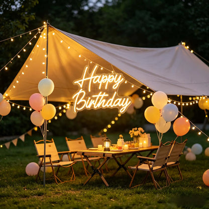 Happy Birthday LED Neon Sign Warm White