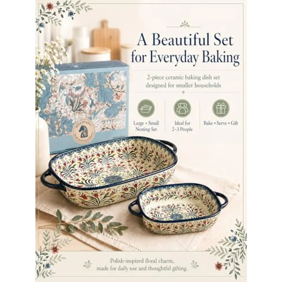 Polish Pottery Style Ceramic Baking Dish Set