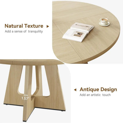 Farmhouse Kitchen Table with Wooden Top and Pedestal Base