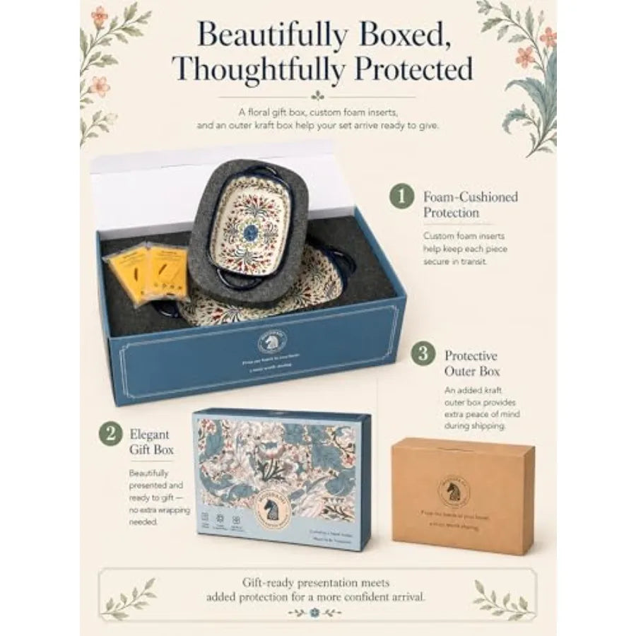 Polish Pottery Style Ceramic Baking Dish Set