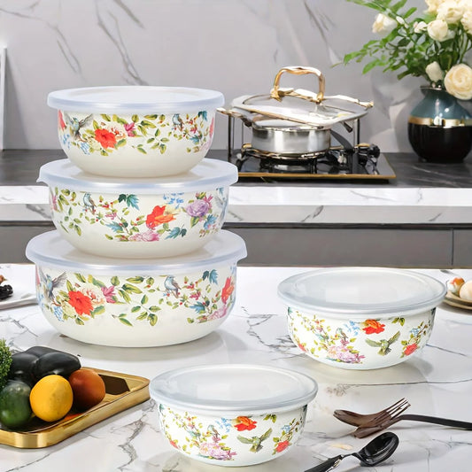Enamel + Steel Mixing Bowls with Lids