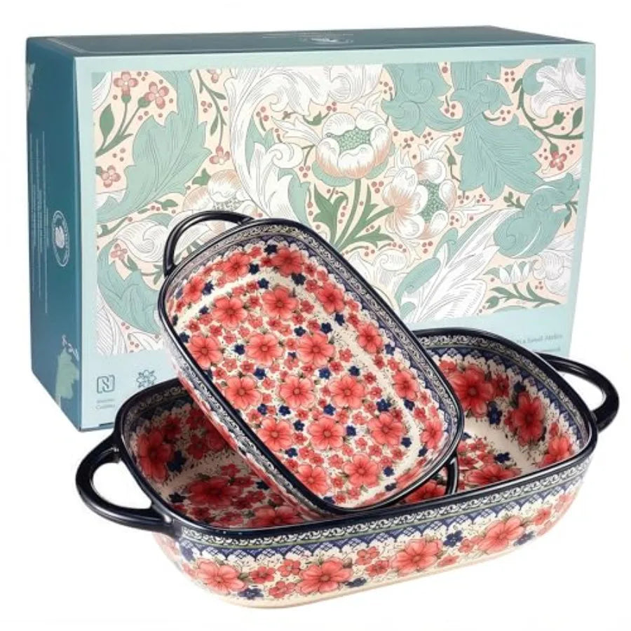 Polish Pottery Style Ceramic Baking Dish Set