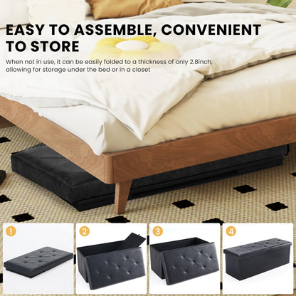 JHK 43 Inches Leather Folding Ottoman Storage Footstool Toy Box