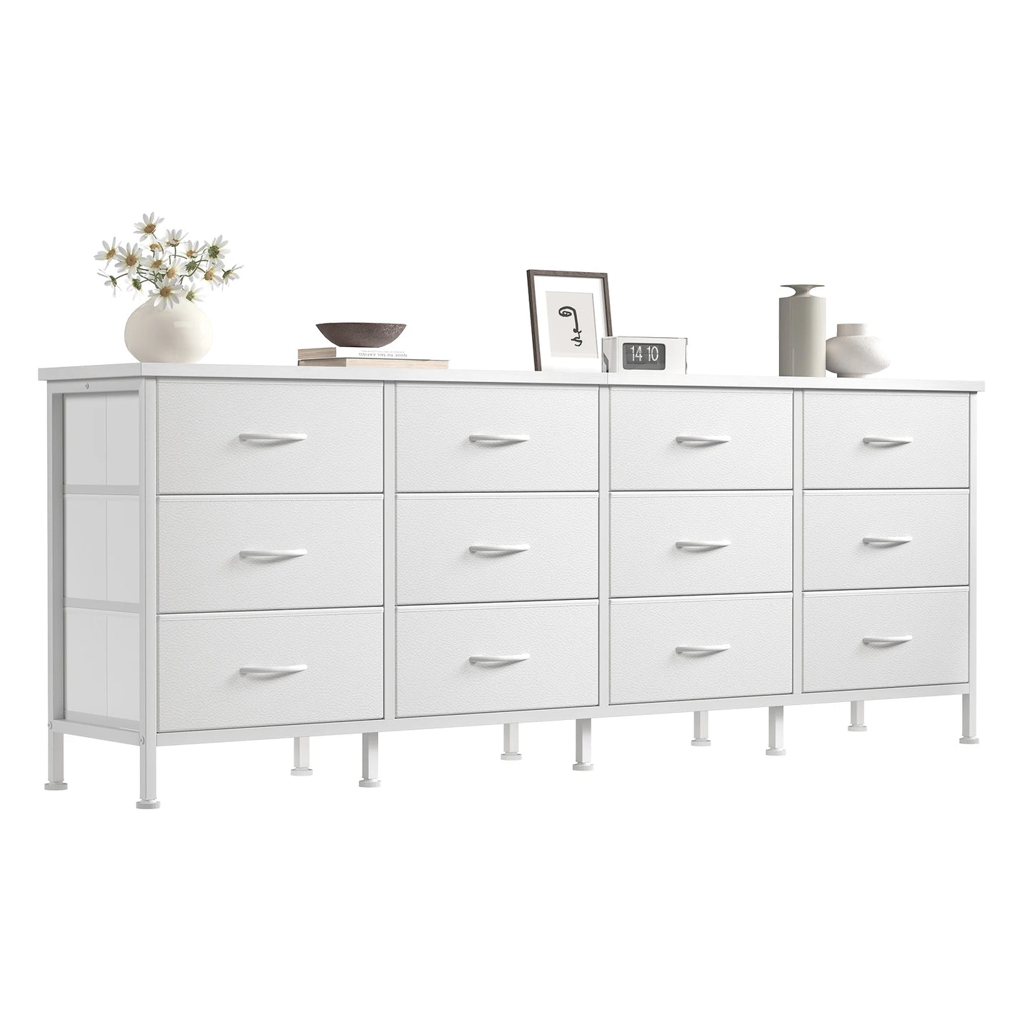 JHK 12 Fabric Cabinet Drawers Beside Nightstand Tables