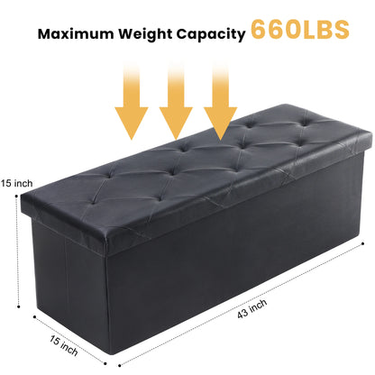 JHK 43 Inches Leather Folding Ottoman Storage Footstool Toy Box