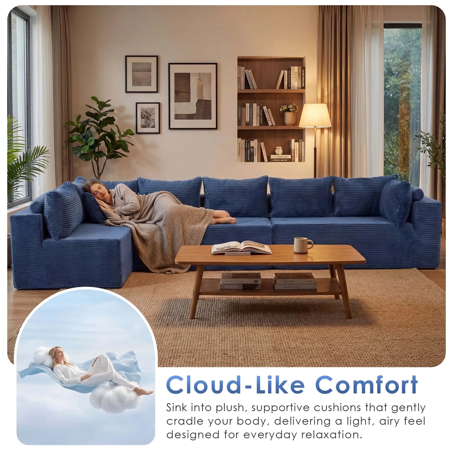 Redlife 107" Boneless Couch with Ottoman
