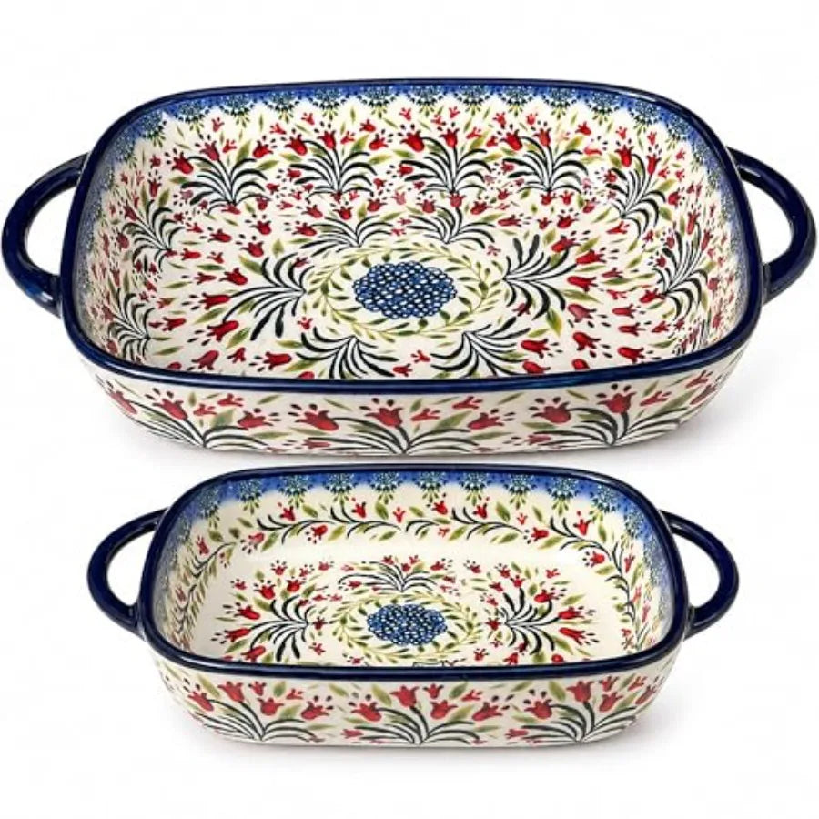 Polish Pottery Style Ceramic Baking Dish Set
