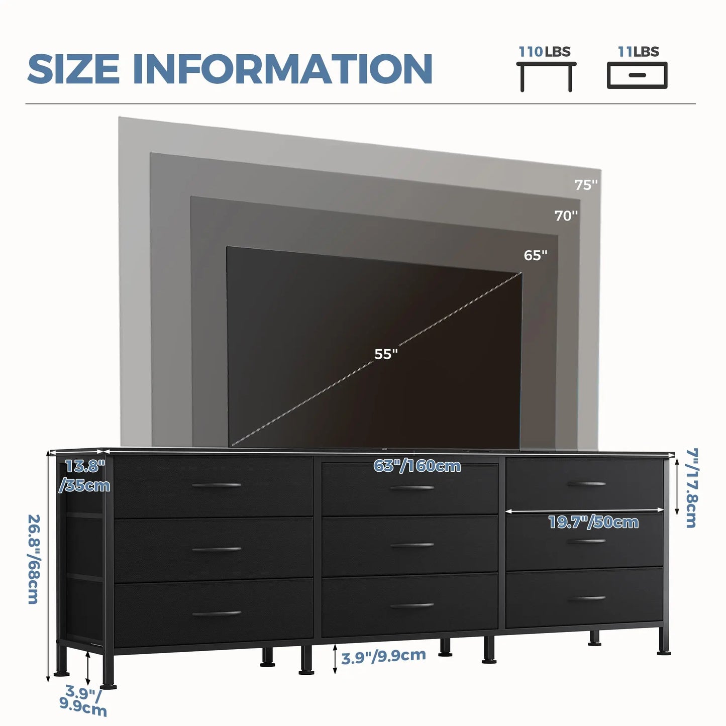 JHK Cabinet For Living Room With 9 Fabric Drawers