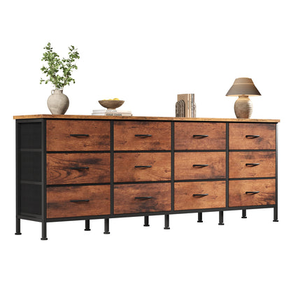JHK 12 Fabric Cabinet Drawers Beside Nightstand Tables