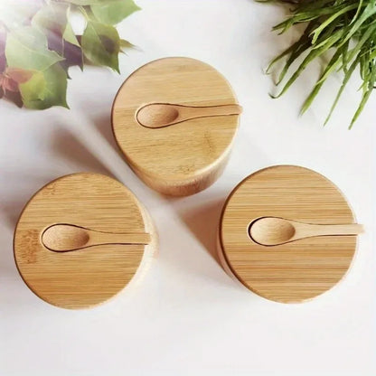 Salt Seasoning Jars Pepper Jar Bamboo Condiment Box