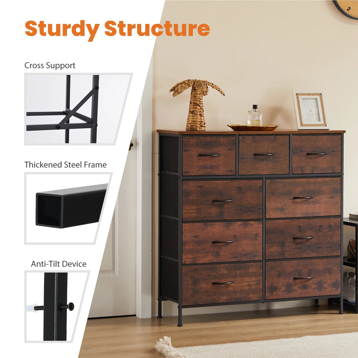 JHK Dresser For Bedroom With 9 Fabric Storage Drawers