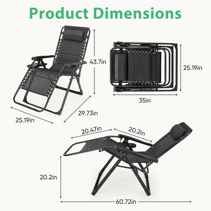 JHK Zero Gravity Recliner Camping Patio Lounge Chair Folding