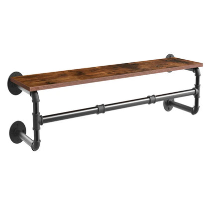 Industrial Pipe Clothes Hanging Rack with Wood Shelf