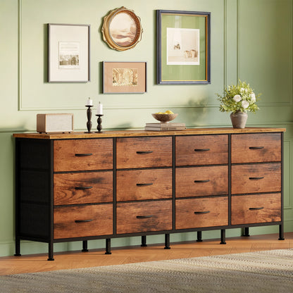 JHK 12 Fabric Cabinet Drawers Beside Nightstand Tables