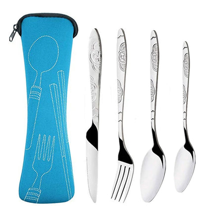 Portable Stainless Steel Family Camping Cutlery with Bag
