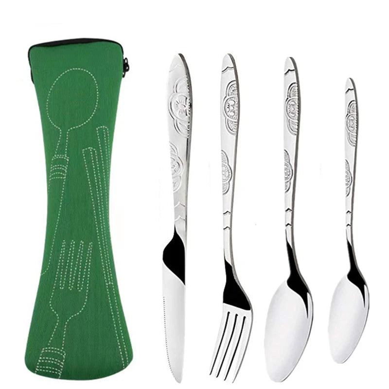Portable Stainless Steel Family Camping Cutlery with Bag