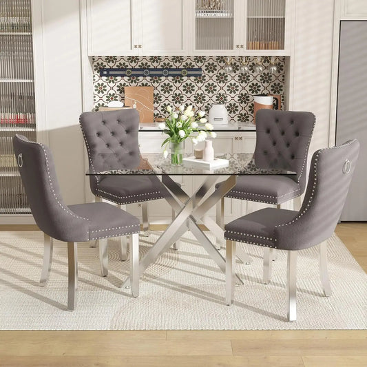51 Inch Glass Dining Table Set for 4