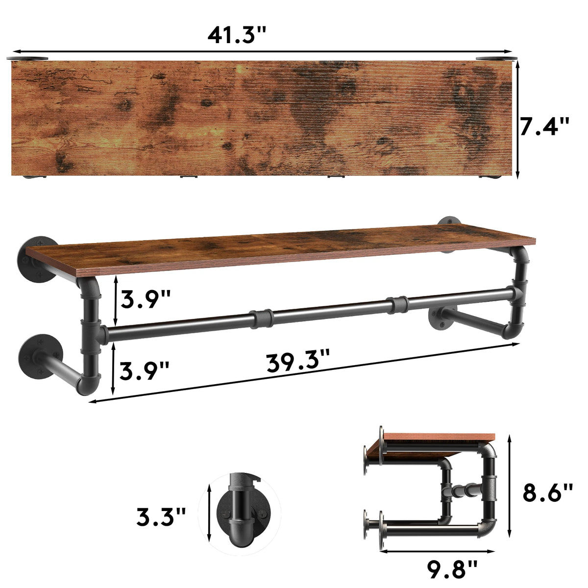 Industrial Pipe Clothes Hanging Rack with Wood Shelf