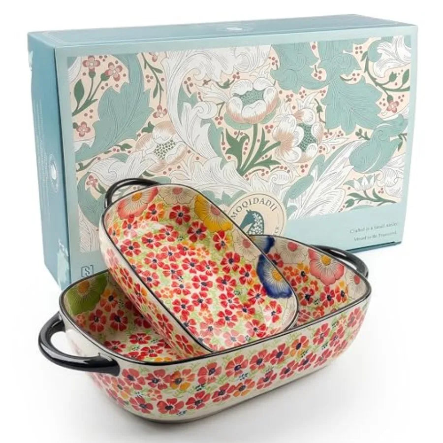 Polish Pottery Style Ceramic Baking Dish Set