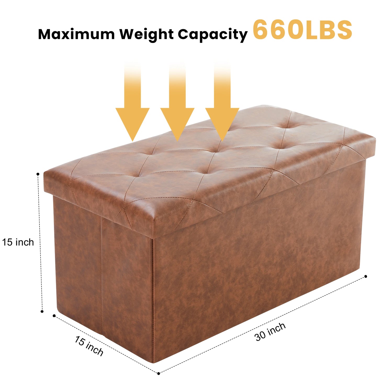 JHK 43 Inches Leather Folding Ottoman Storage Footstool Toy Box