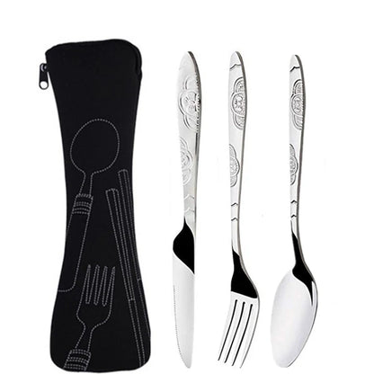 Portable Stainless Steel Family Camping Cutlery with Bag