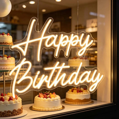 Happy Birthday LED Neon Sign Warm White