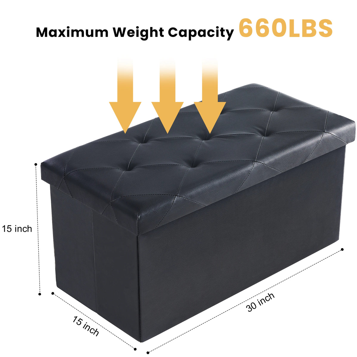 JHK 43 Inches Leather Folding Ottoman Storage Footstool Toy Box