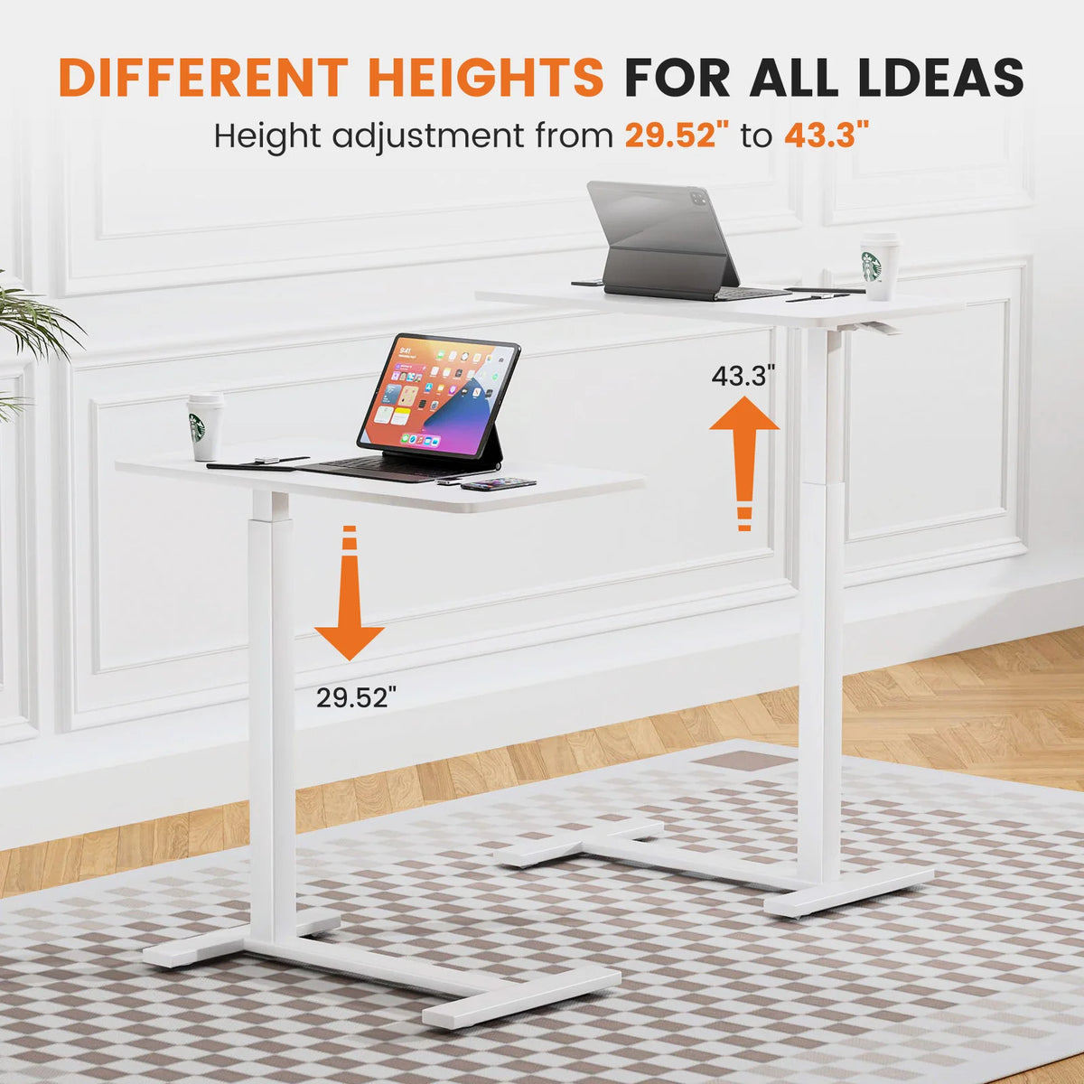JHK Overbed Bedside Sofa Table with Hidden Wheels