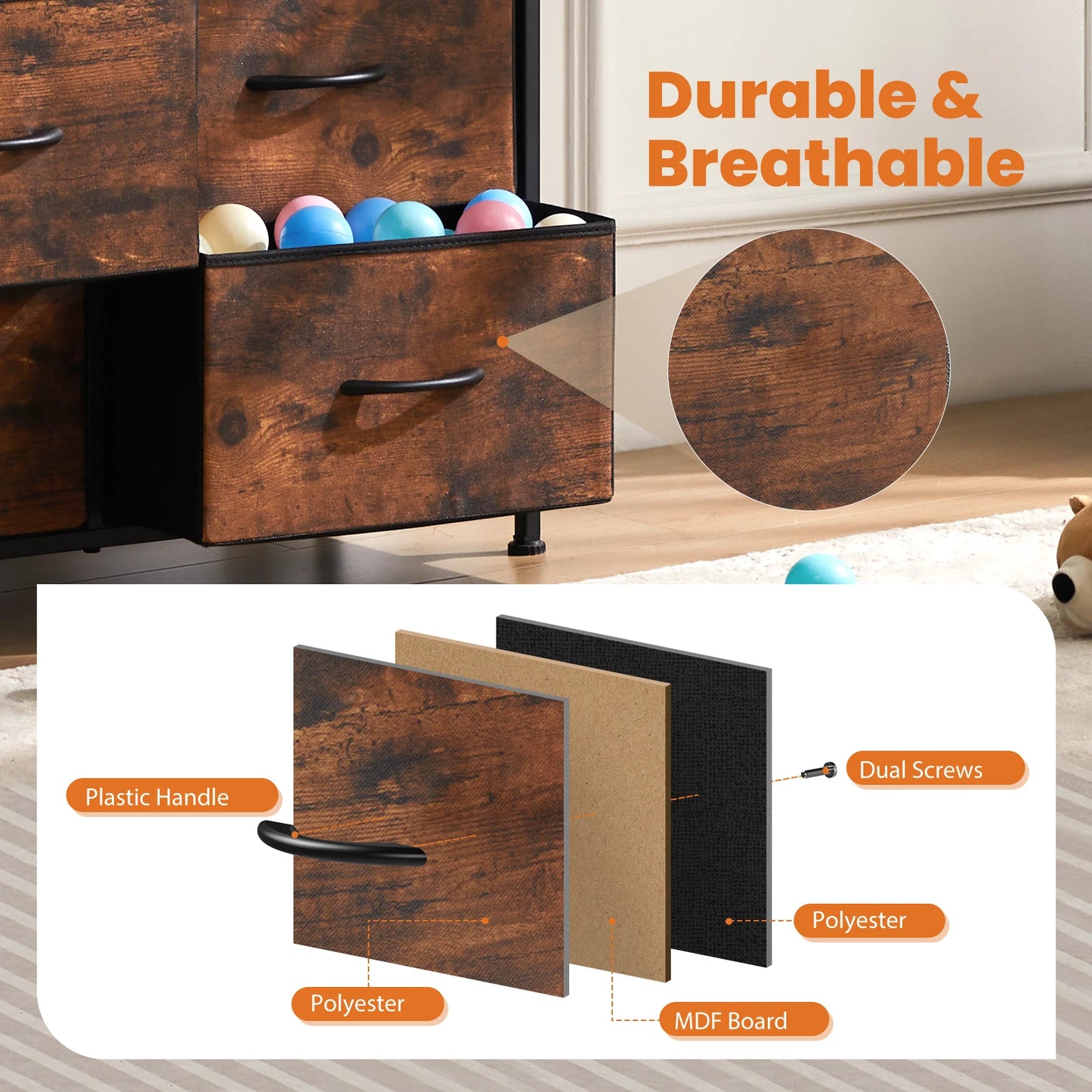 JHK Dresser For Bedroom With 9 Fabric Storage Drawers