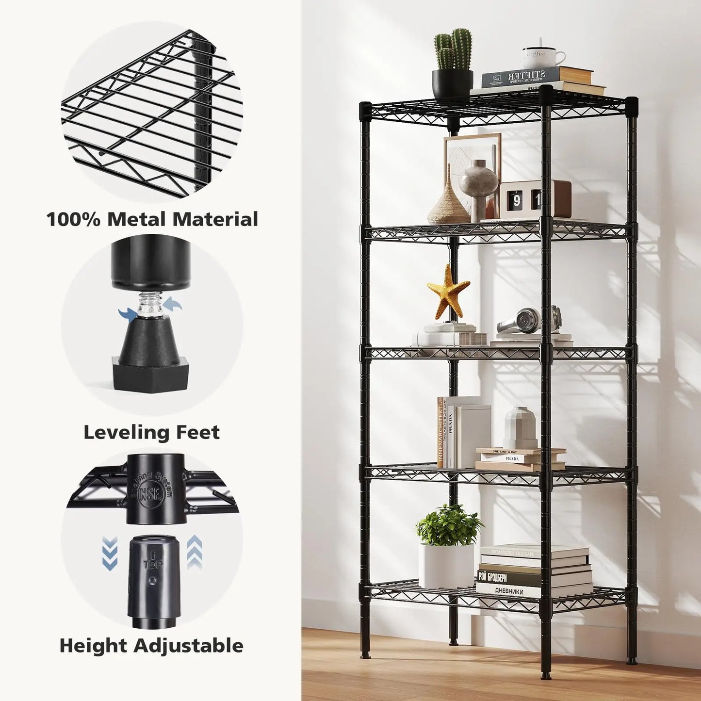 JHK 3-5 Tier Metal Wire Storage Shelves Adjustable Storage Racks Heavy Duty