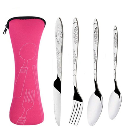 Portable Stainless Steel Family Camping Cutlery with Bag