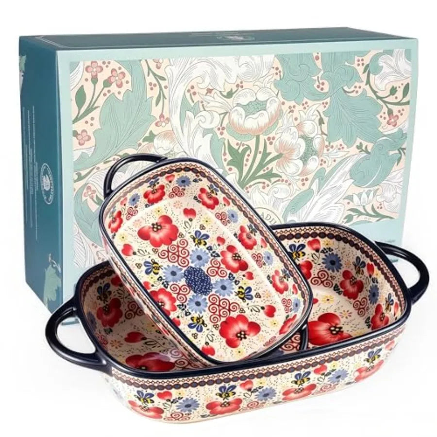 Polish Pottery Style Ceramic Baking Dish Set