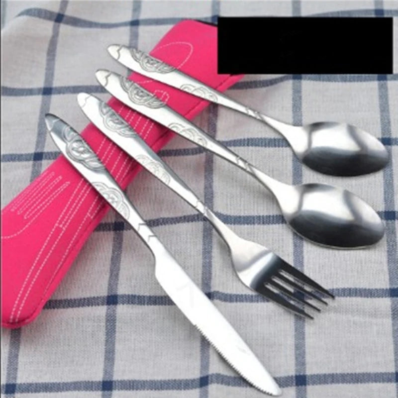 Portable Stainless Steel Family Camping Cutlery with Bag