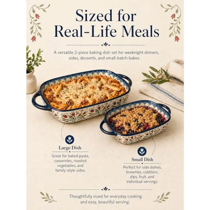 Polish Pottery Style Ceramic Baking Dish Set