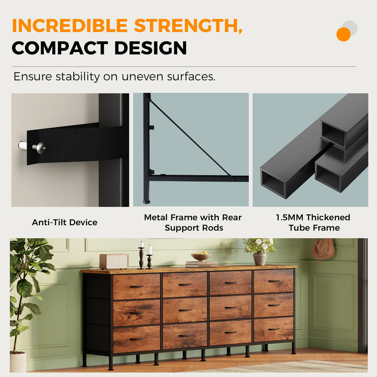 JHK 12 Fabric Cabinet Drawers Beside Nightstand Tables