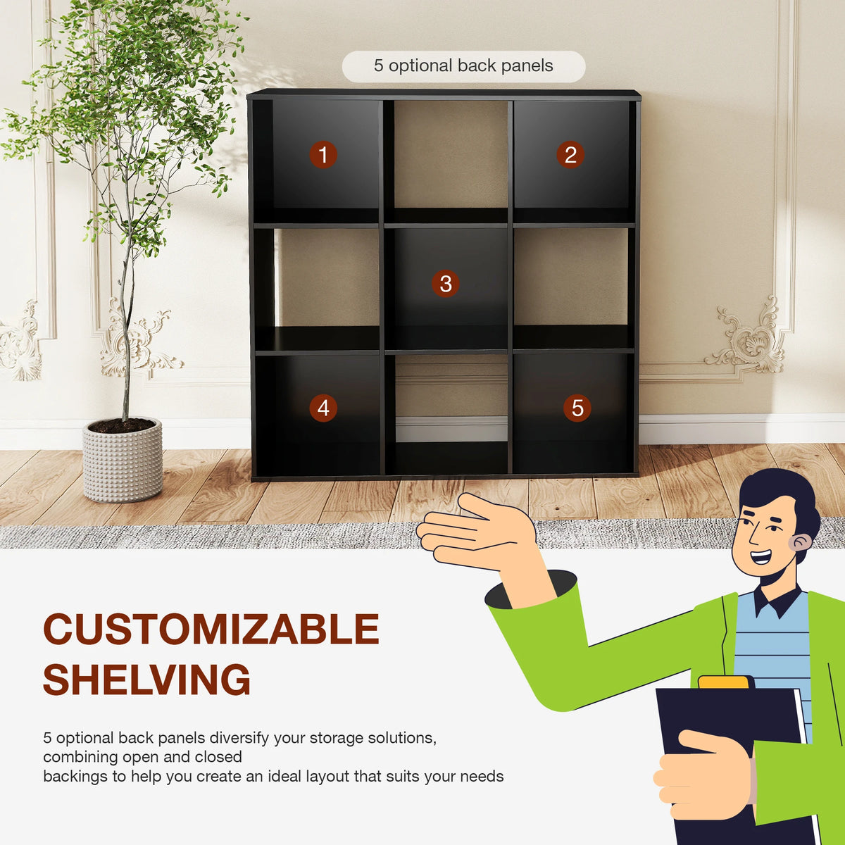 JHK 9 Cube Storage Organizer Wooden Shelf Bookcase Open Bookshelf