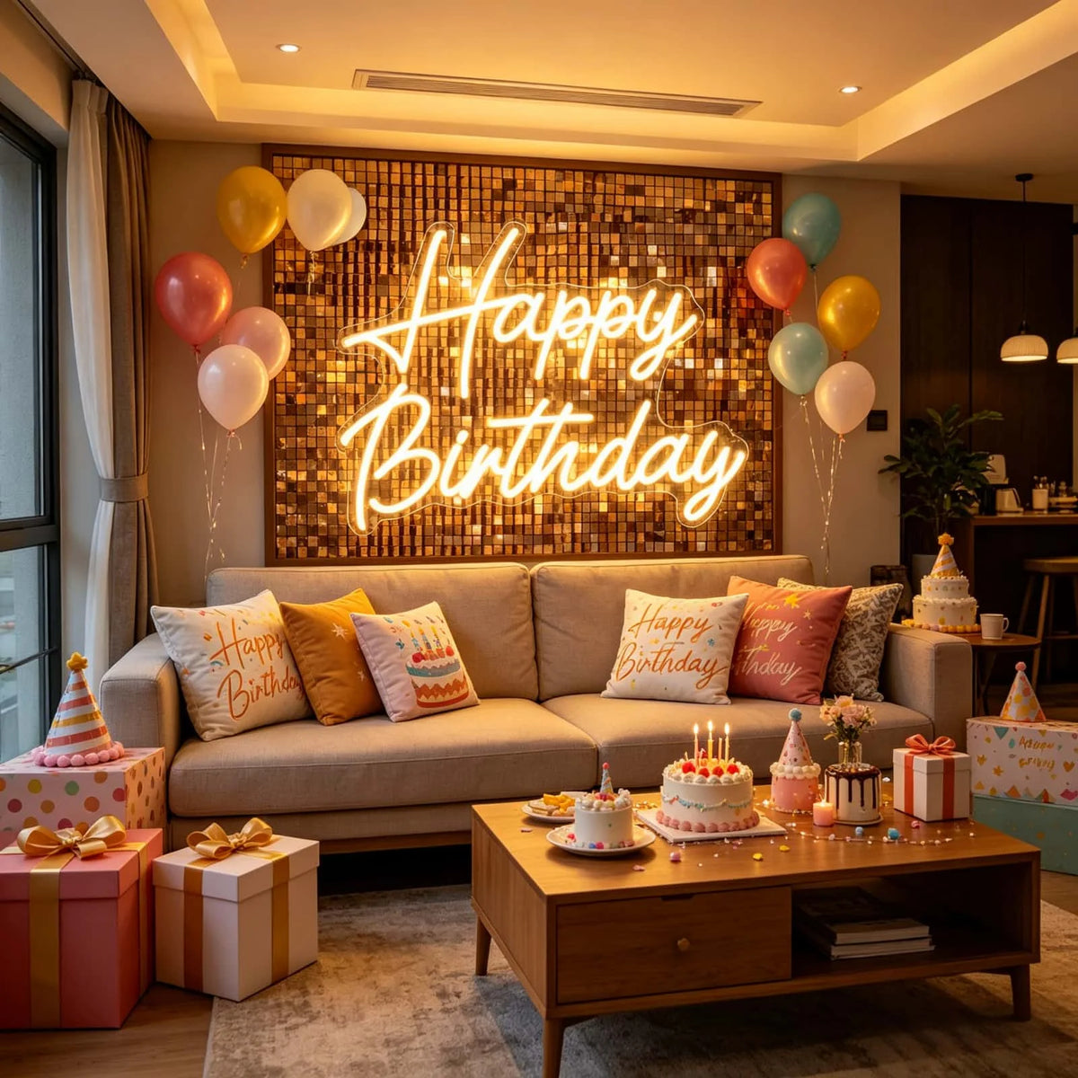 Happy Birthday LED Neon Sign Warm White